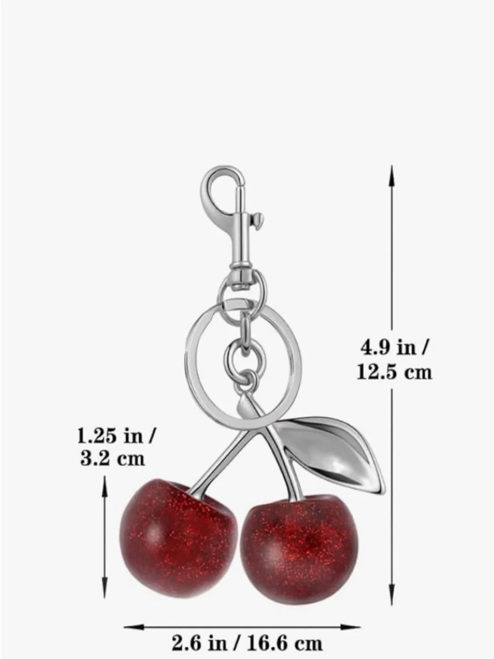 Red Cherry Keychain Silver Hardware - Picture 2 of 2